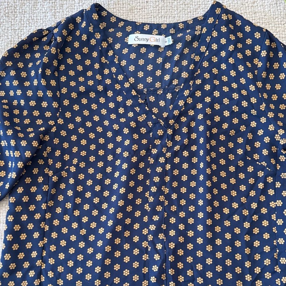 ModCloth Sunny Girl Navy and Gold Honeycomb Top